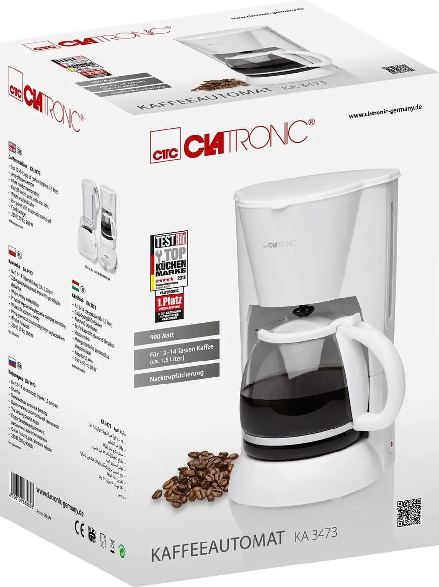 Clatronic KA3473 Koffiezetapparaat 900W - 1.5L - Wit - afbeelding 5 van 5
