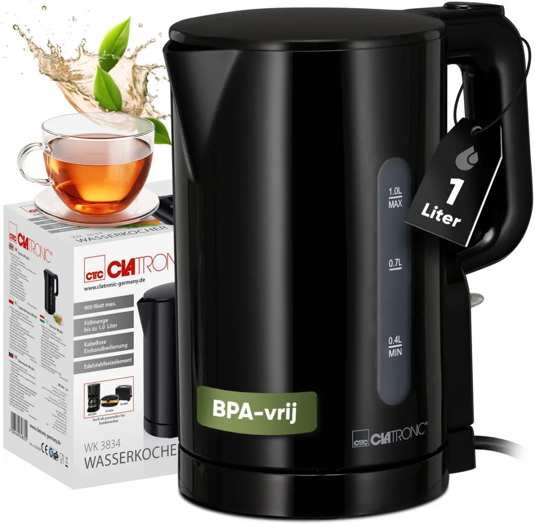 Clatronic WK 3834 Waterkoker - 1 Liter - 900W - Zwart - afbeelding 4 van 6