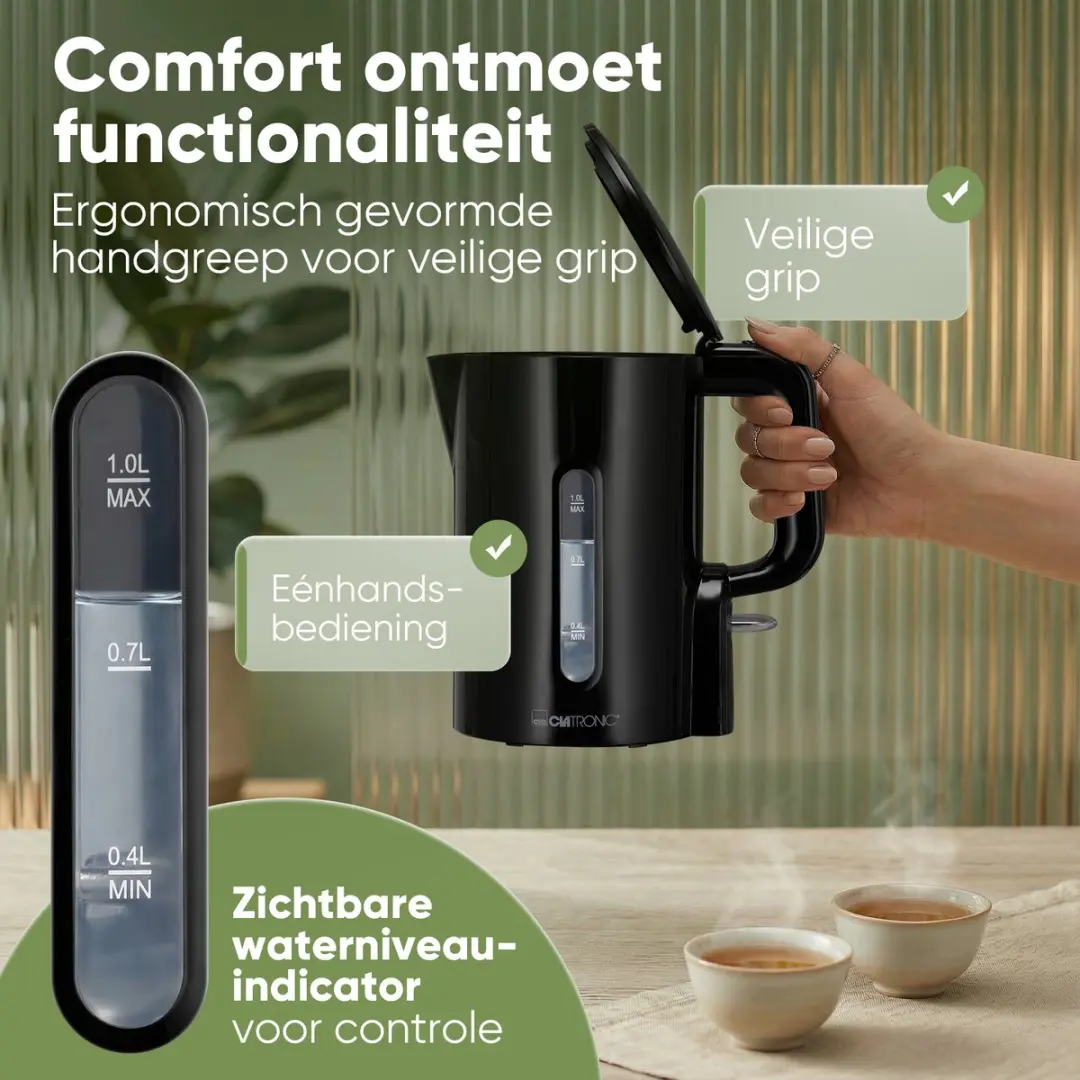 Clatronic WK 3834 Waterkoker - 1 Liter - 900W - Zwart - afbeelding 6 van 6