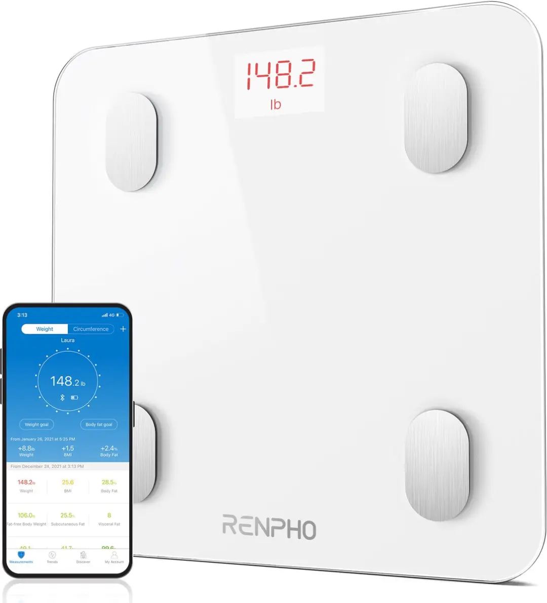 Renpho Elis 1S ES-26M-WH-N1 Slimme Weegschaal - Wit - afbeelding 2 van 6