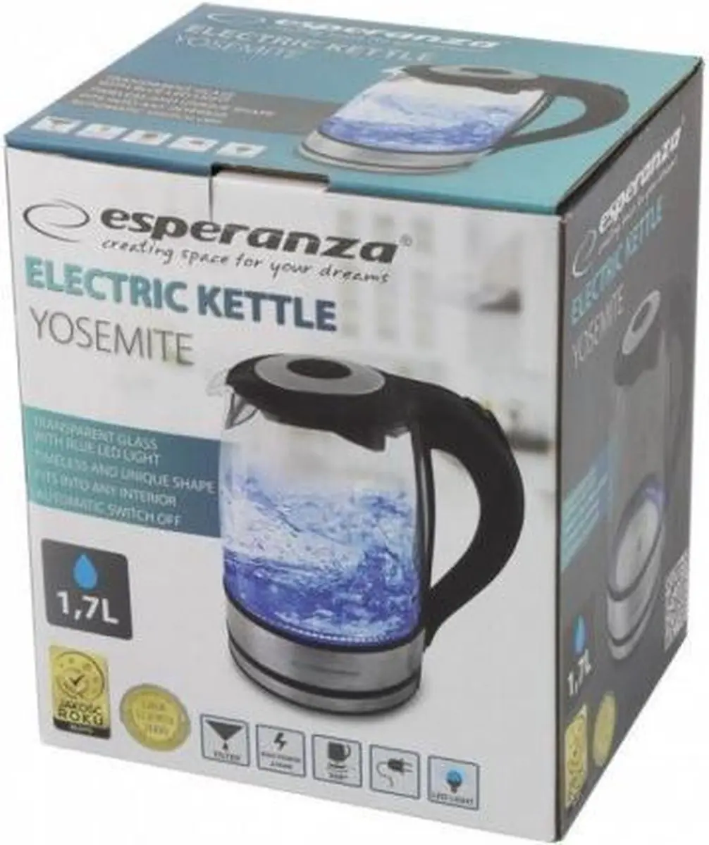 Esperanza Waterkoker met LED Yosemite | Glass | 1,7 Liter | 2200W - afbeelding 2 van 5