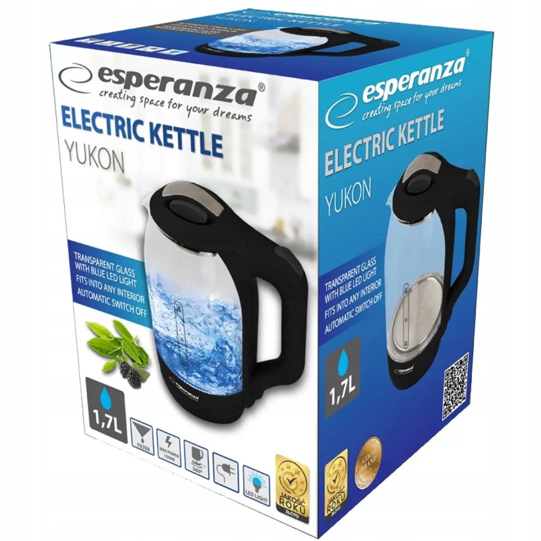 Esperanza Yukon Elektrische Waterkoker EKK025K - 1,7L - Zwart - afbeelding 3 van 6