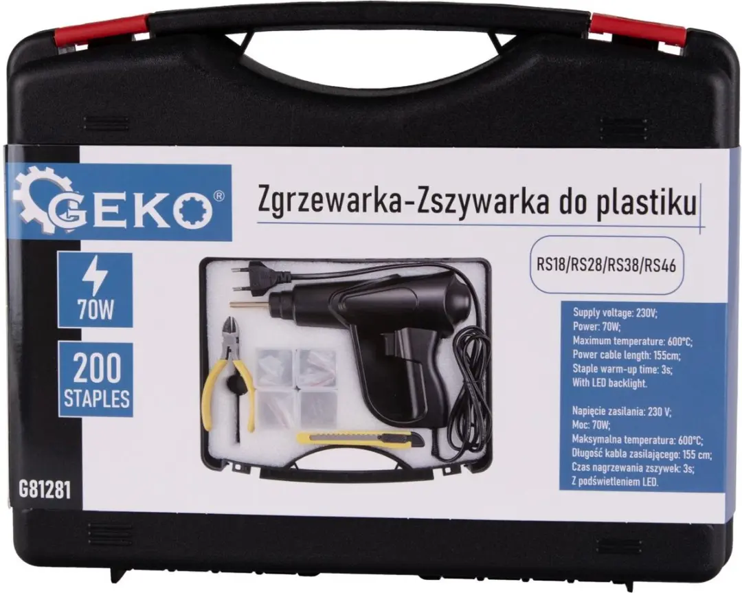 GEKO Plastic Laspistool Set - 70W - 200 Nietjes - afbeelding 3 van 6