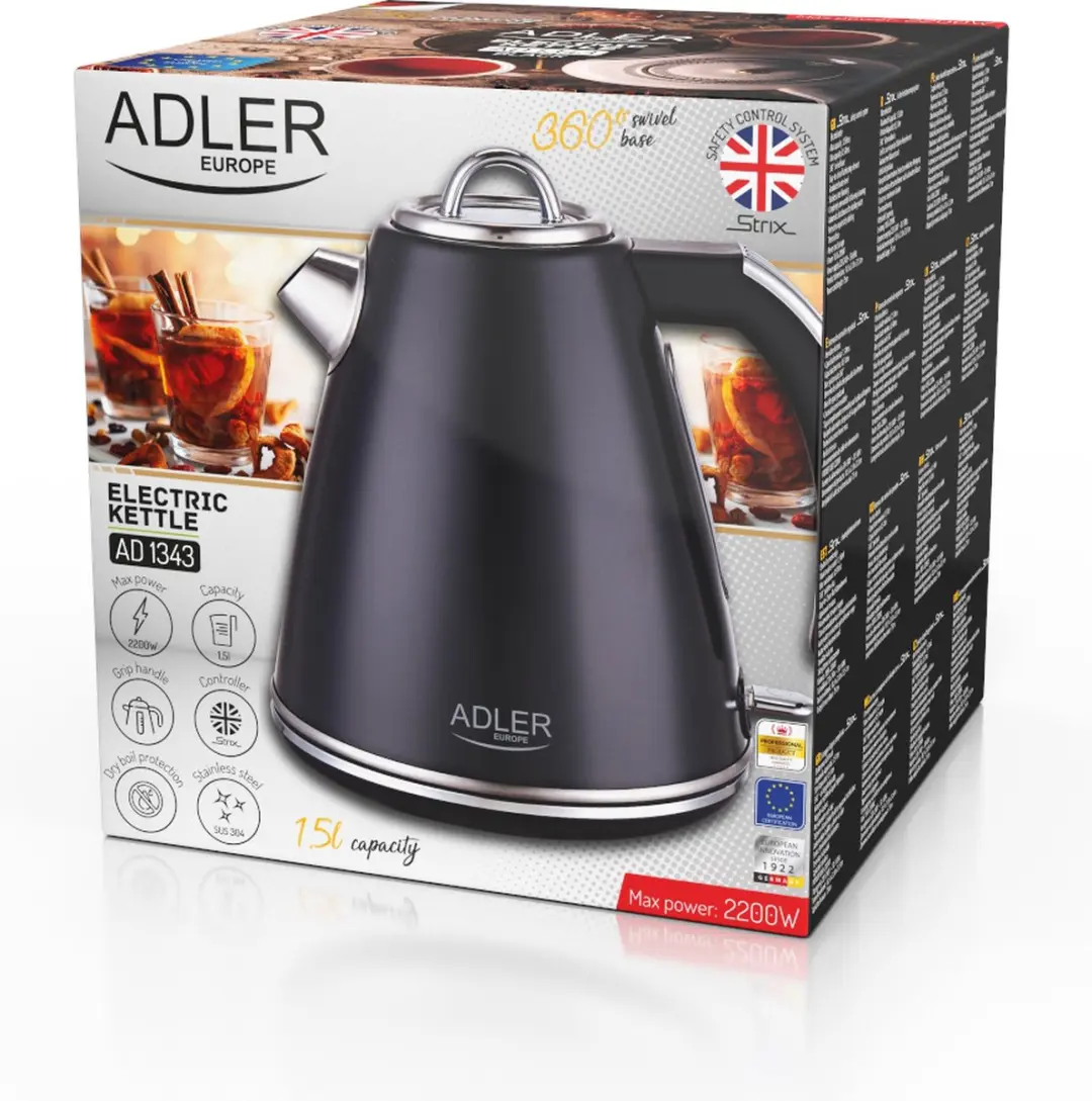 Adler AD 1343 Stalen Waterkoker - 1.5L - Zwart - afbeelding 3 van 6