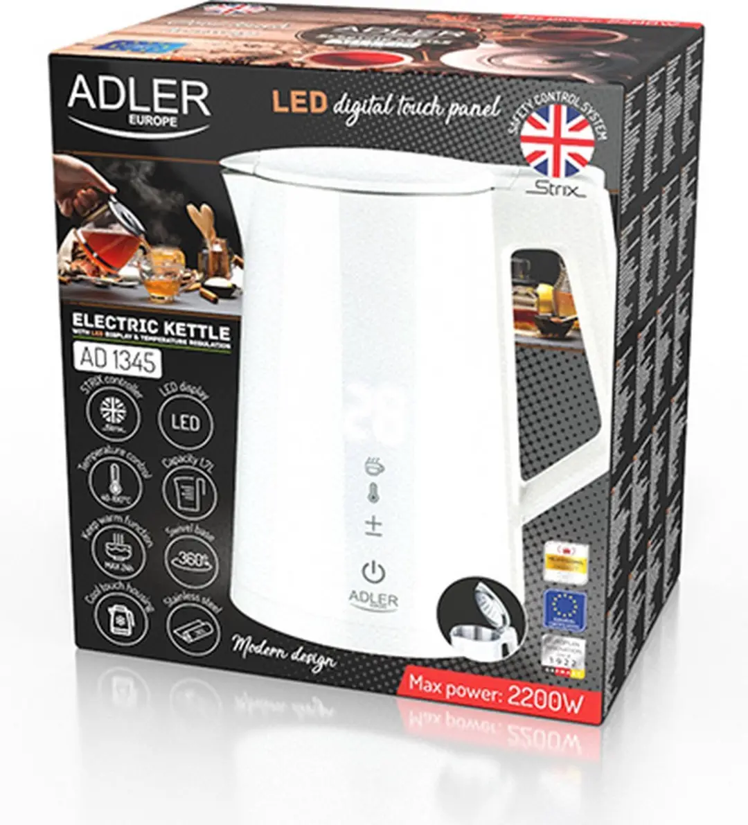 Adler AD 1345 Waterkoker 1,7L 1850W - Wit - afbeelding 2 van 5