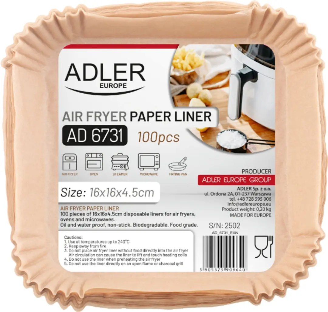 Adler AD6731 Papieren Inzetstukken Airfryer 16cm