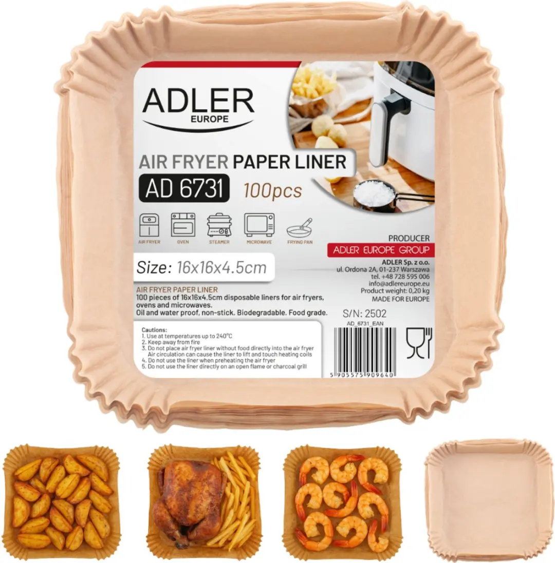 Adler AD6731 Papieren Inzetstukken Airfryer 16cm - afbeelding 5 van 6