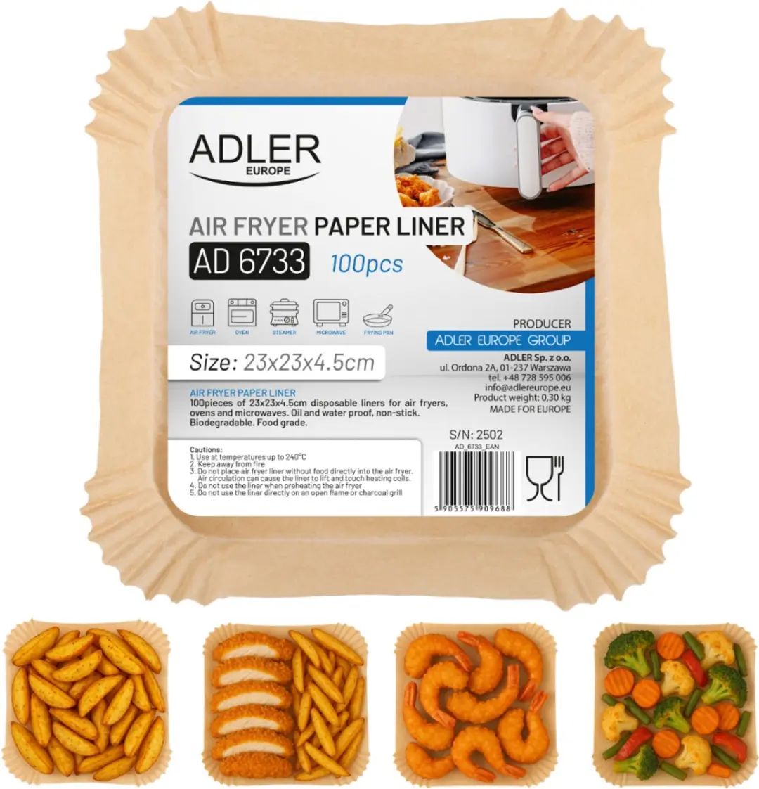 Adler AD6733 Airfryer Papierinzet 23cm - 100 Stuks - afbeelding 4 van 6