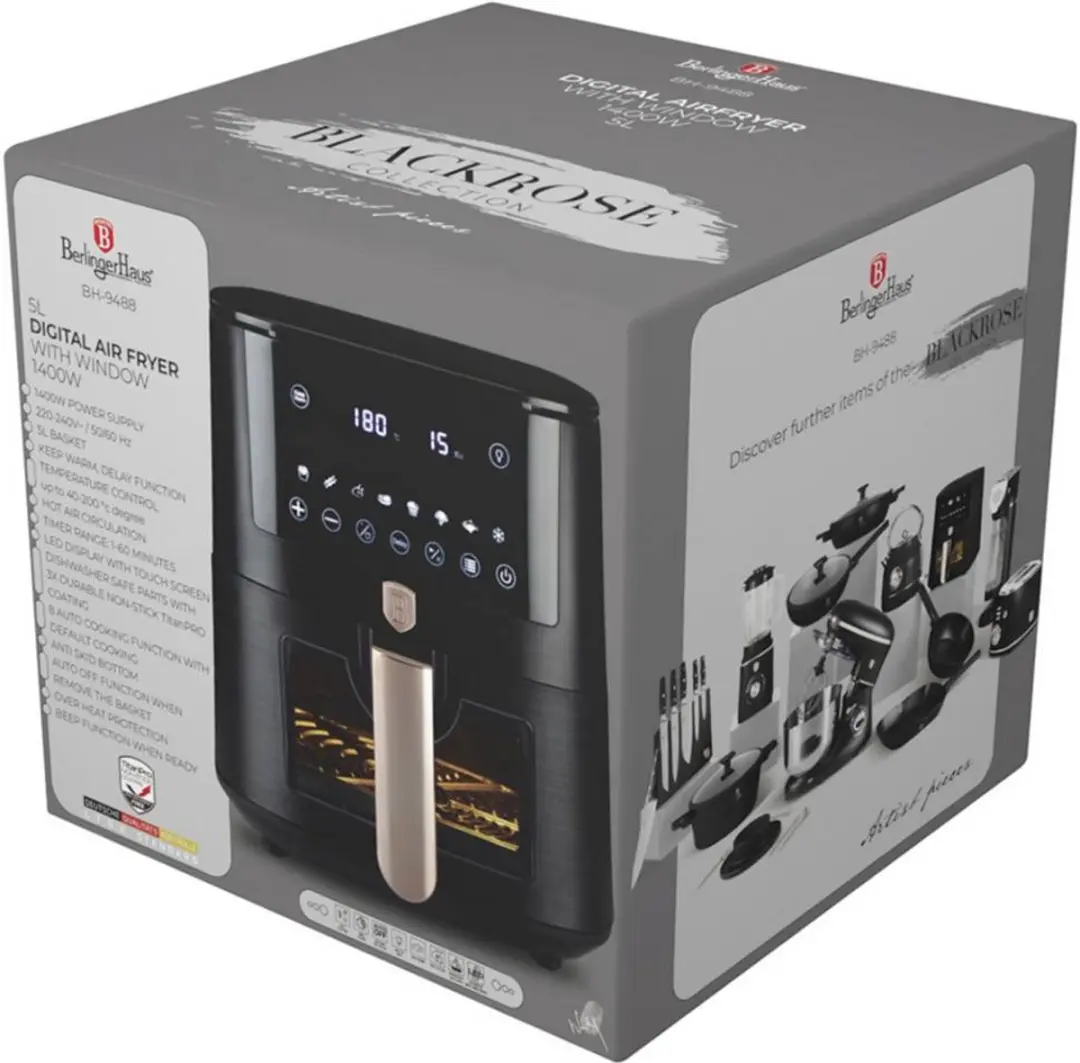 BerlingerHaus BH/9488 Airfryer 5L - 1400W - Zwart/Rose Gold - afbeelding 4 van 4