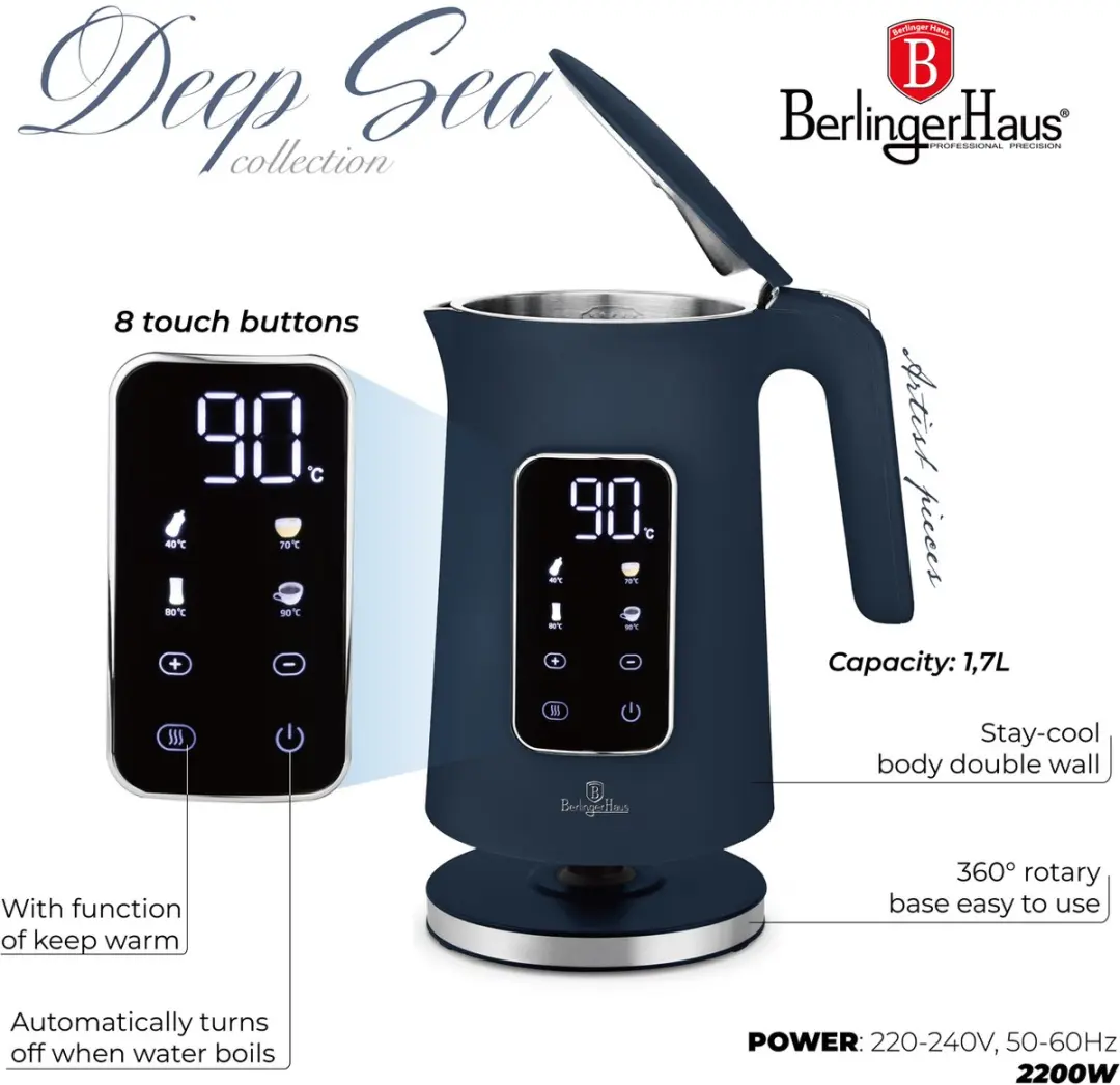 BerlingerHaus Deep Sea Waterkoker BH/9767 - 1.7L - Blauw - afbeelding 2 van 5
