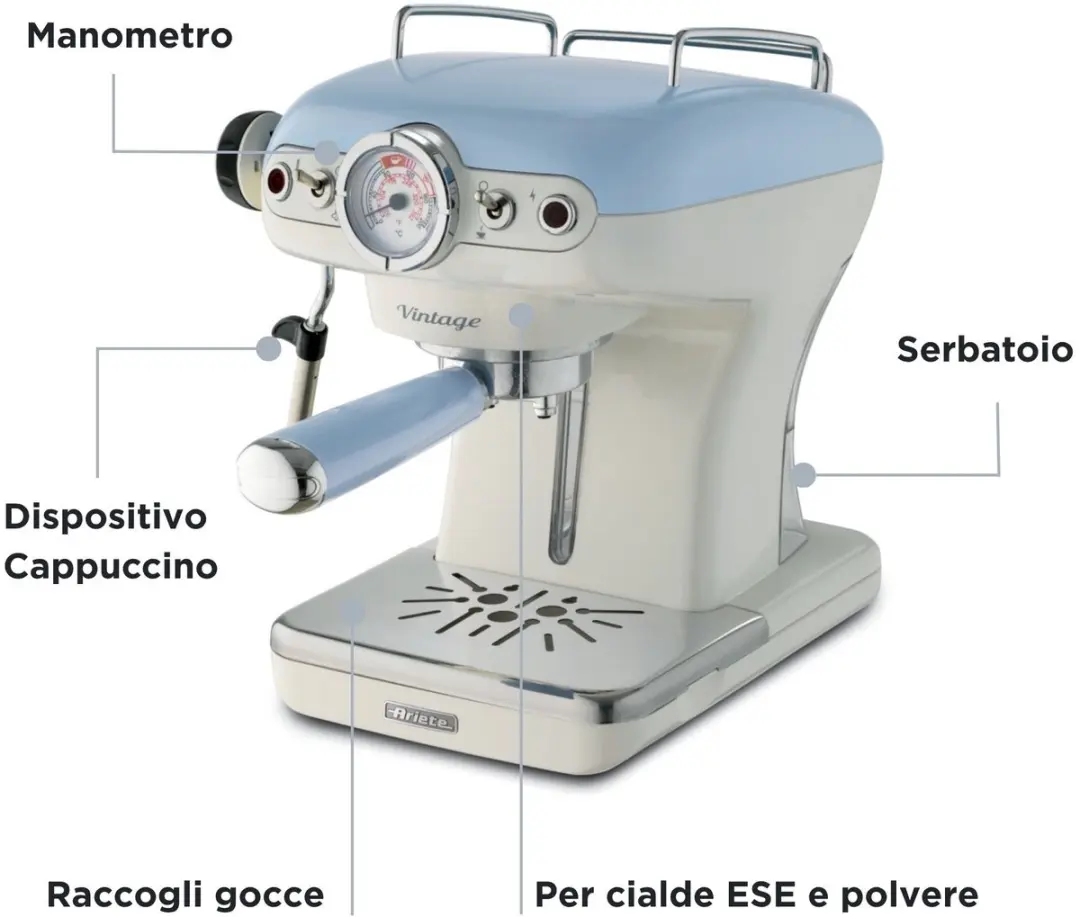 Ariete Vintage Espressomachine 1389/15 - 900W - Blauw - afbeelding 4 van 6