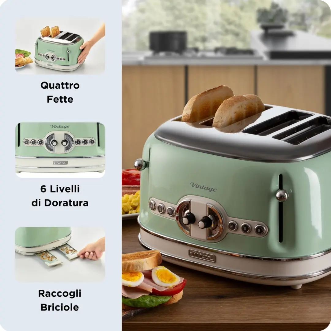 Ariete Vintage Broodrooster 0156/04 - 1630W - Groen - afbeelding 5 van 6