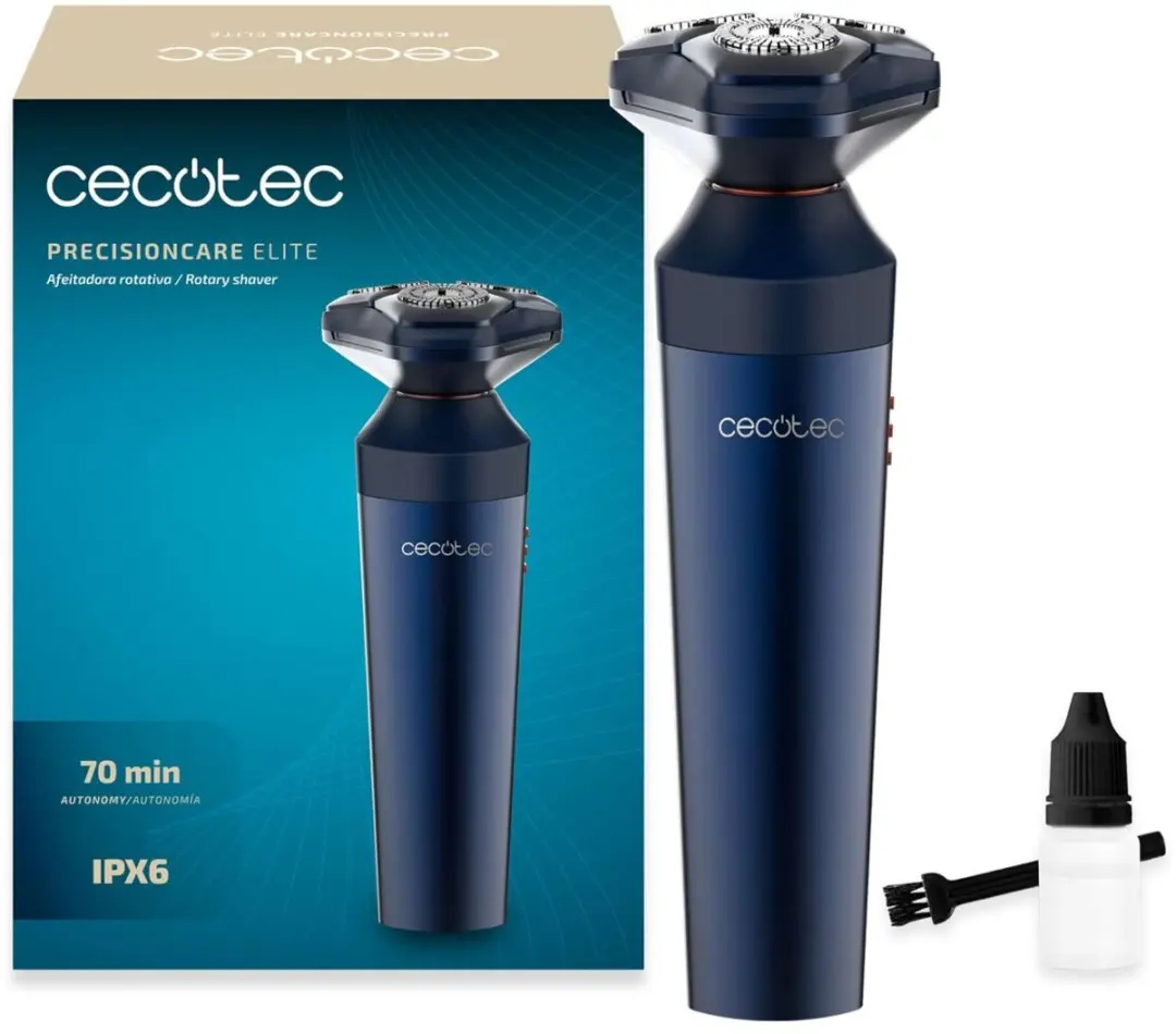 Cecotec Afeitadora Rotativa PrecisionCare Elite. Autonomía 70 minutos, Cuchilla