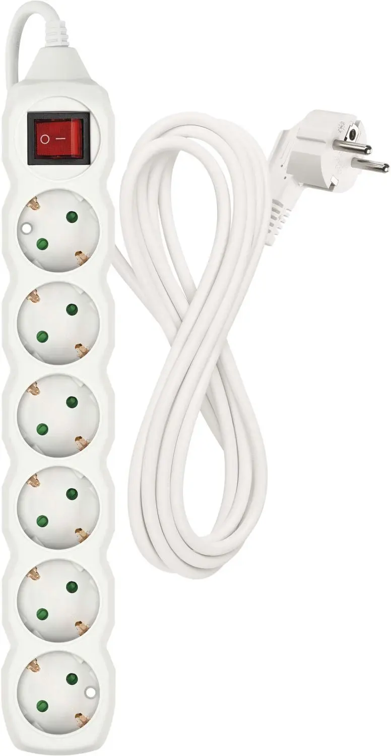 EMOS Verlengsnoer 3 m / 6 stopcontacten / met schakelaar / wit / PVC / 1,5 mm²,