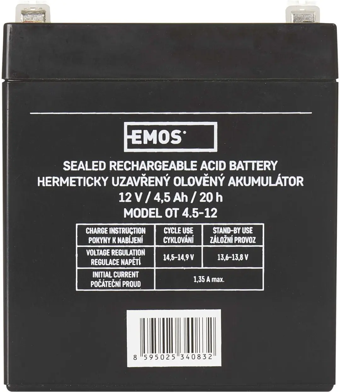 EMOS Onderhoudsvrije loodaccu 12 V/4,5 Ah, faston 4,7 mm, B9653