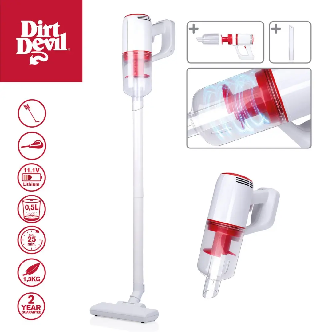 Dirt Devil DD9001 2-in-1 Steelstofzuiger - 80W - Wit/Rood - afbeelding 4 van 6