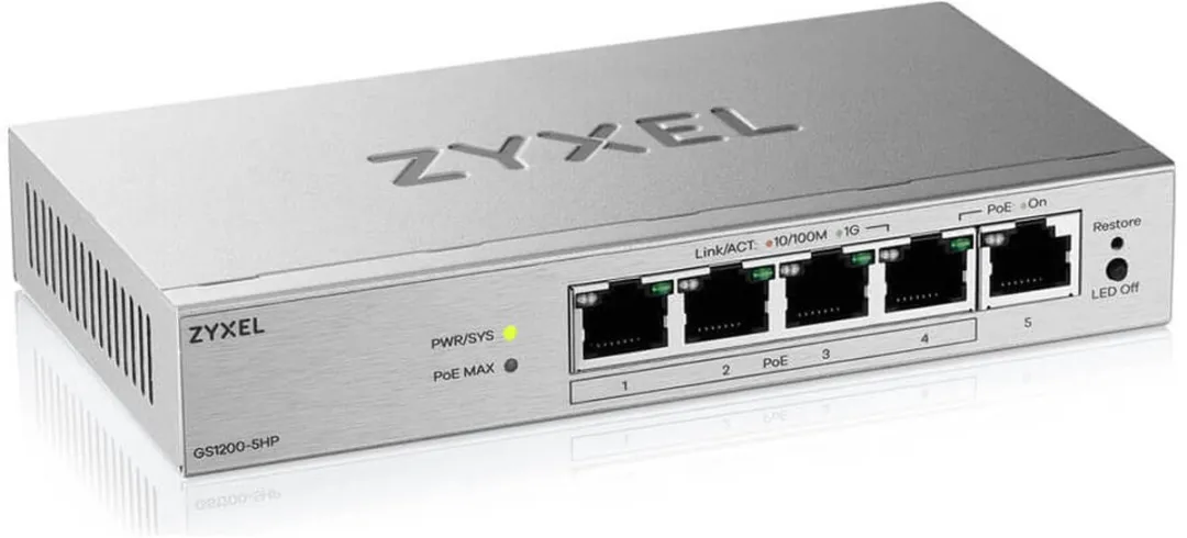 Zyxel GS1200-5HP v2 Beheerde Switch - 5x PoE+ 60W - Grijs
