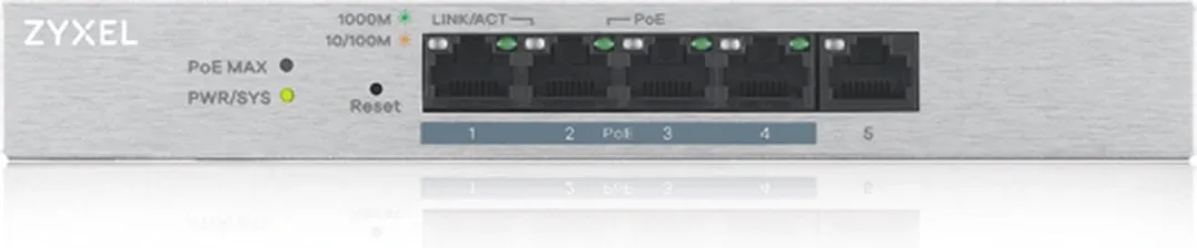 Zyxel GS1200-5HP v2 Beheerde Switch - 5x PoE+ 60W - Grijs