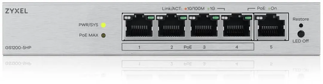 Zyxel GS1200-5HP v2 Beheerde Switch - 5x PoE+ 60W - Grijs