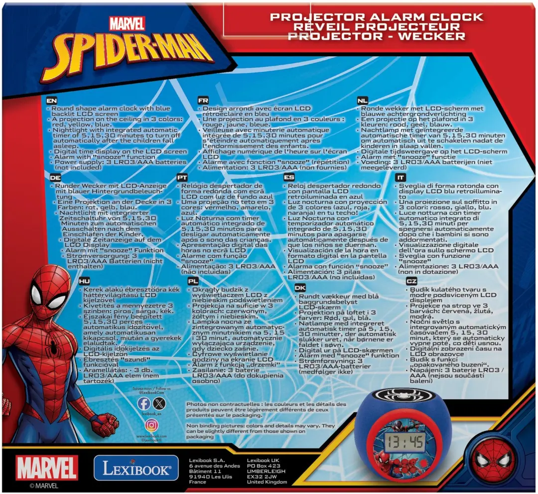 Lexibook Spider-Man Projector Wekker RL977SP - Blauw - afbeelding 6 van 6