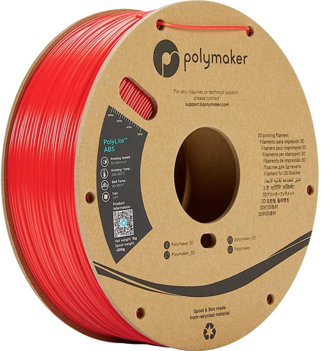 Polymaker PolyLite ABS Filament 1.75mm 1000g - Rood