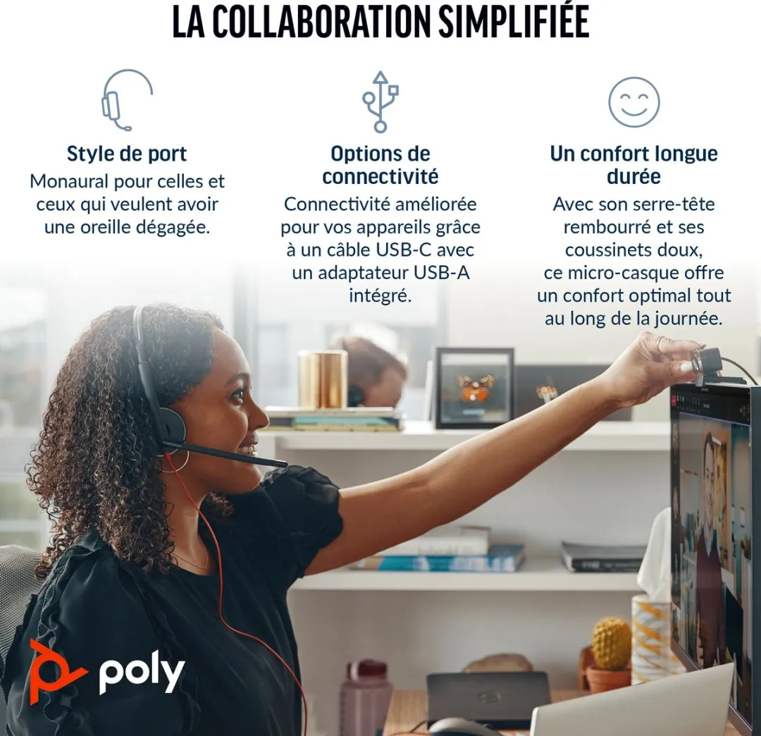 HP Poly Blackwire C3310 On Ear headset – Kabel Mono Zwart – Ruisonderdrukking (microfoon), Noise Cancelling Headset, Volume