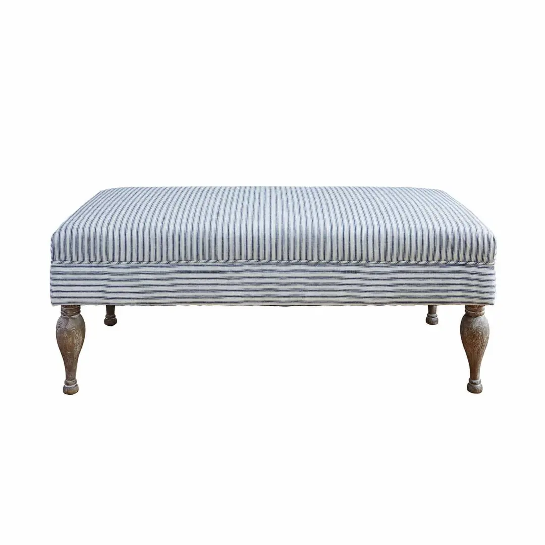 Loberon Ulysette Poef - Wit/Blauw - afbeelding 3 van 6