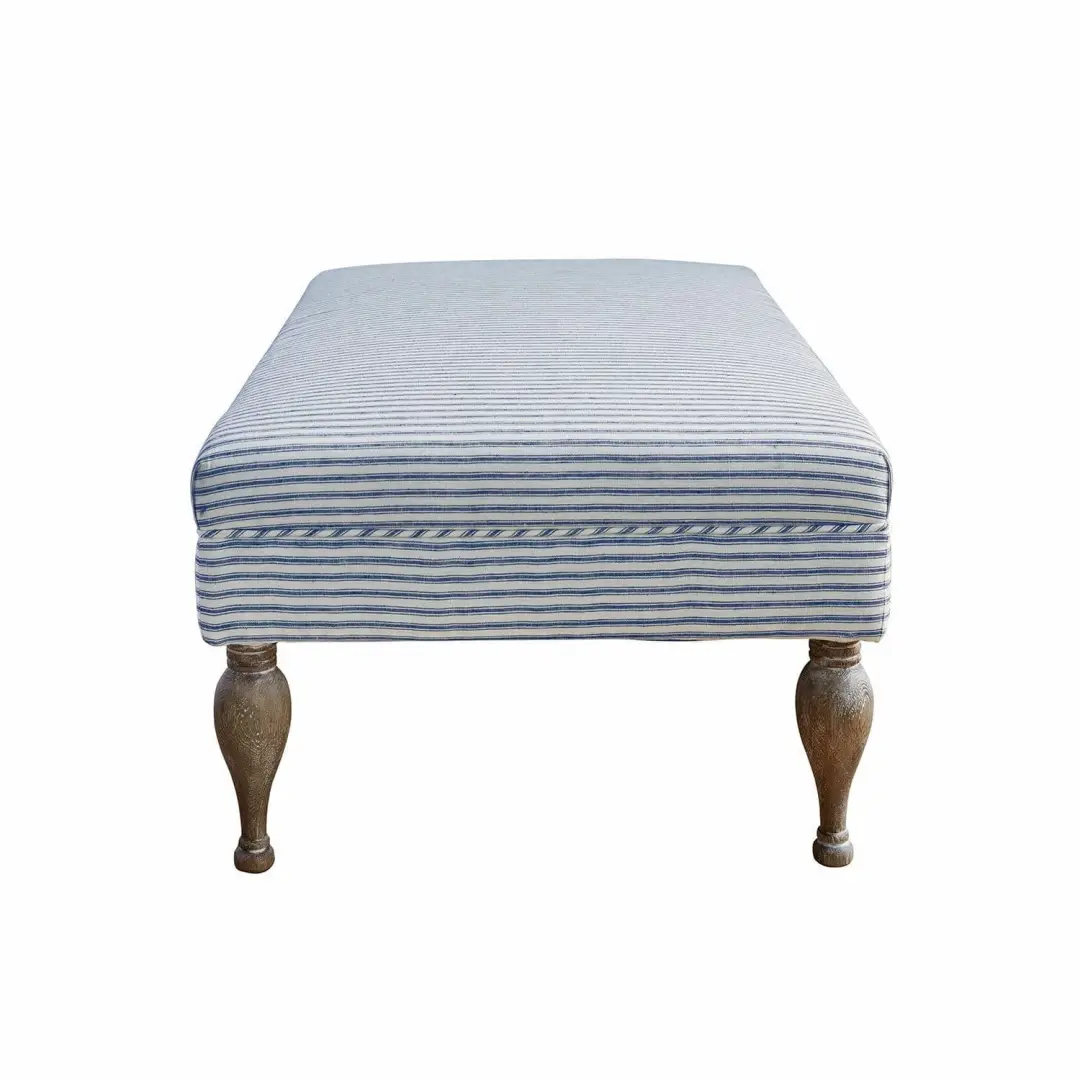 Loberon Ulysette Poef - Wit/Blauw - afbeelding 4 van 6