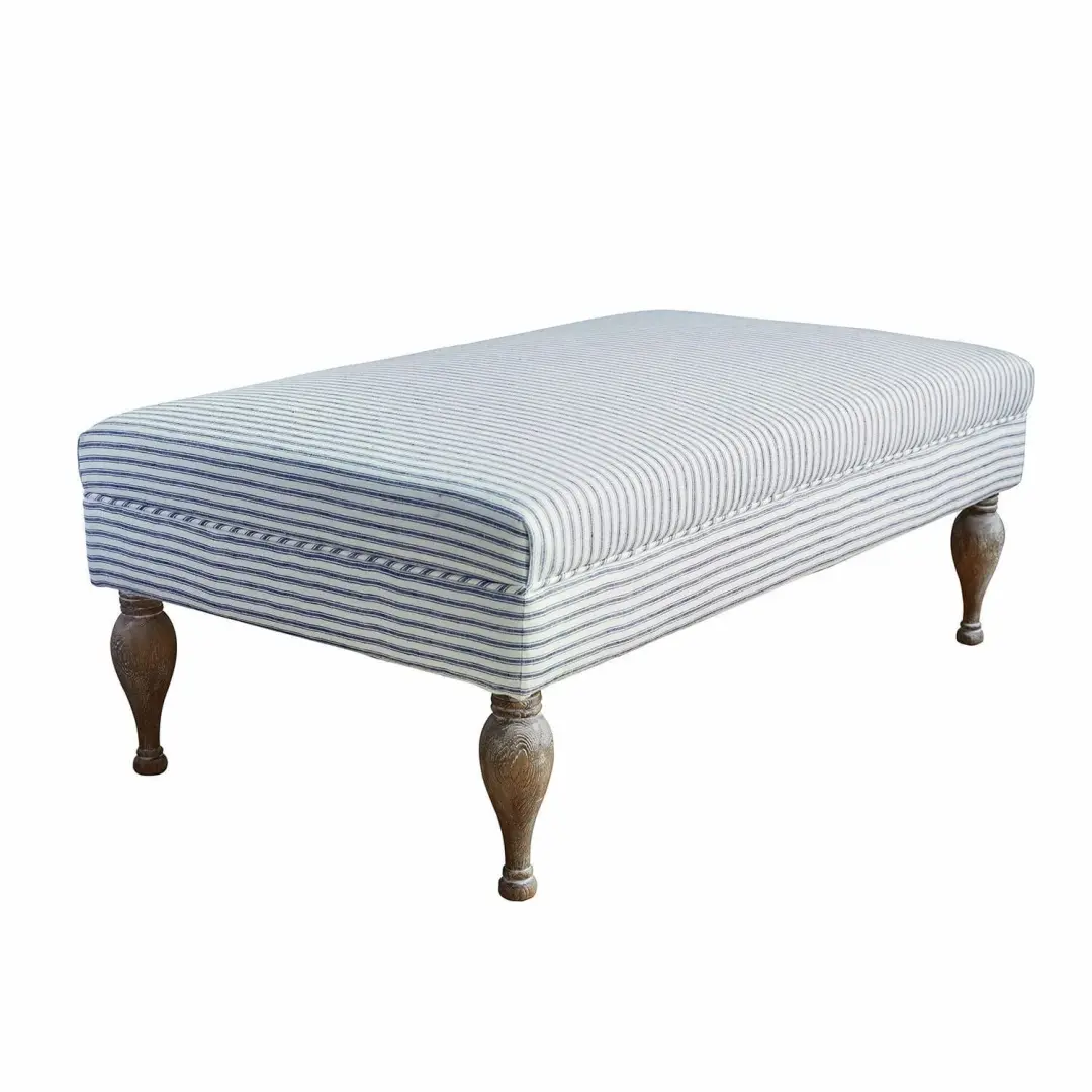 Loberon Ulysette Poef - Wit/Blauw - afbeelding 2 van 6
