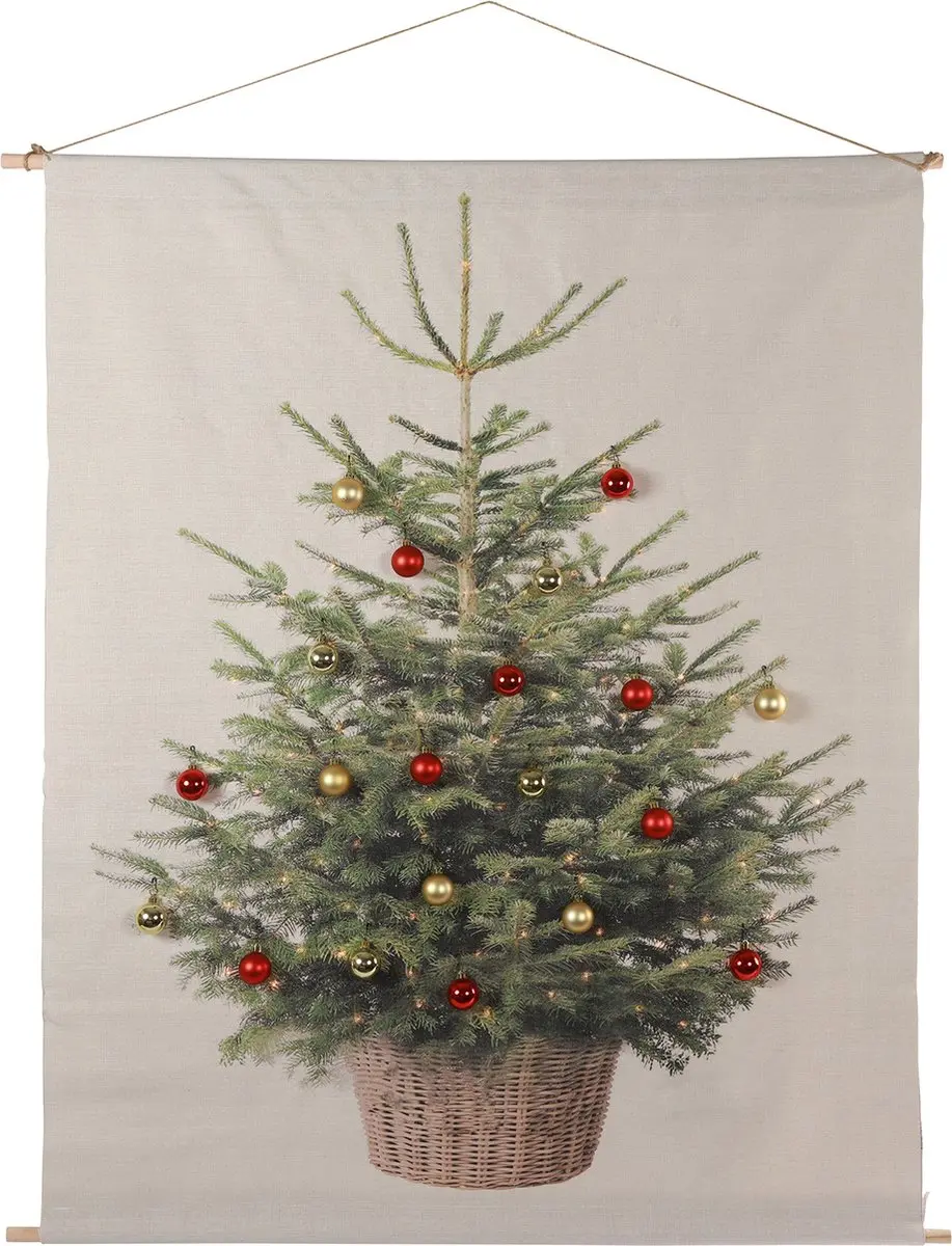 Wanddoek Kerstboom Countryfield met 20 gekleurde Kerstballen en 40 LED Rechthoek