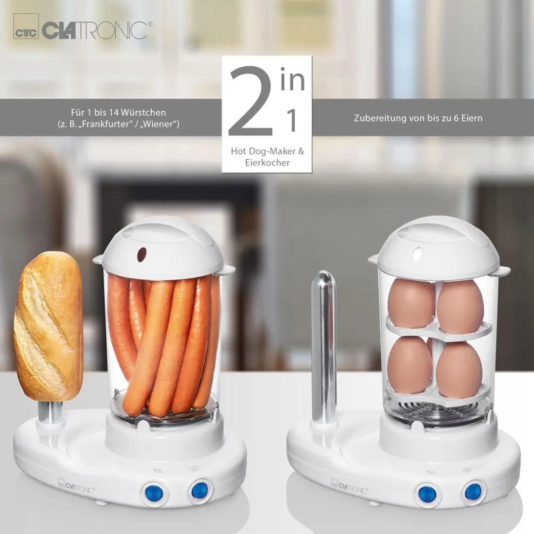 Clatronic HDM 3420 Hotdog maker en Eierkoker - 350W - Wit - afbeelding 2 van 6