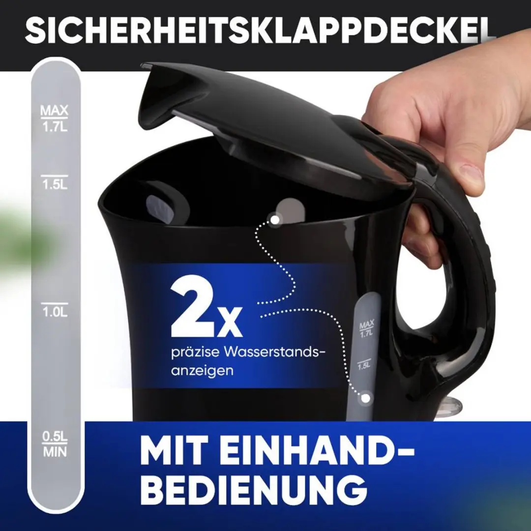 Clatronic WK 3819 Waterkoker 1.7L - 2200W - Zwart - afbeelding 3 van 4