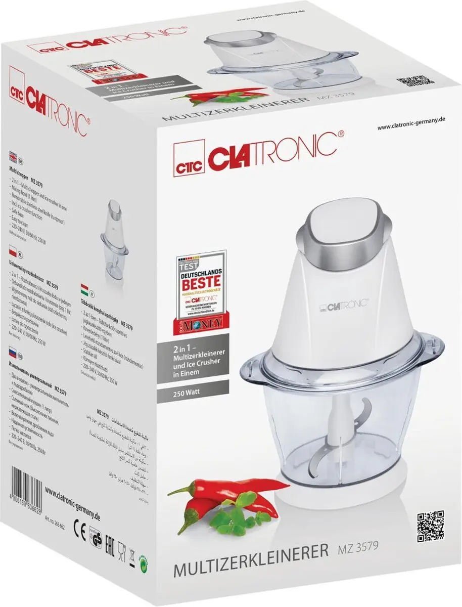 Clatronic MZ 3579 Hakmachine - 250W - 1L - Wit - afbeelding 5 van 6