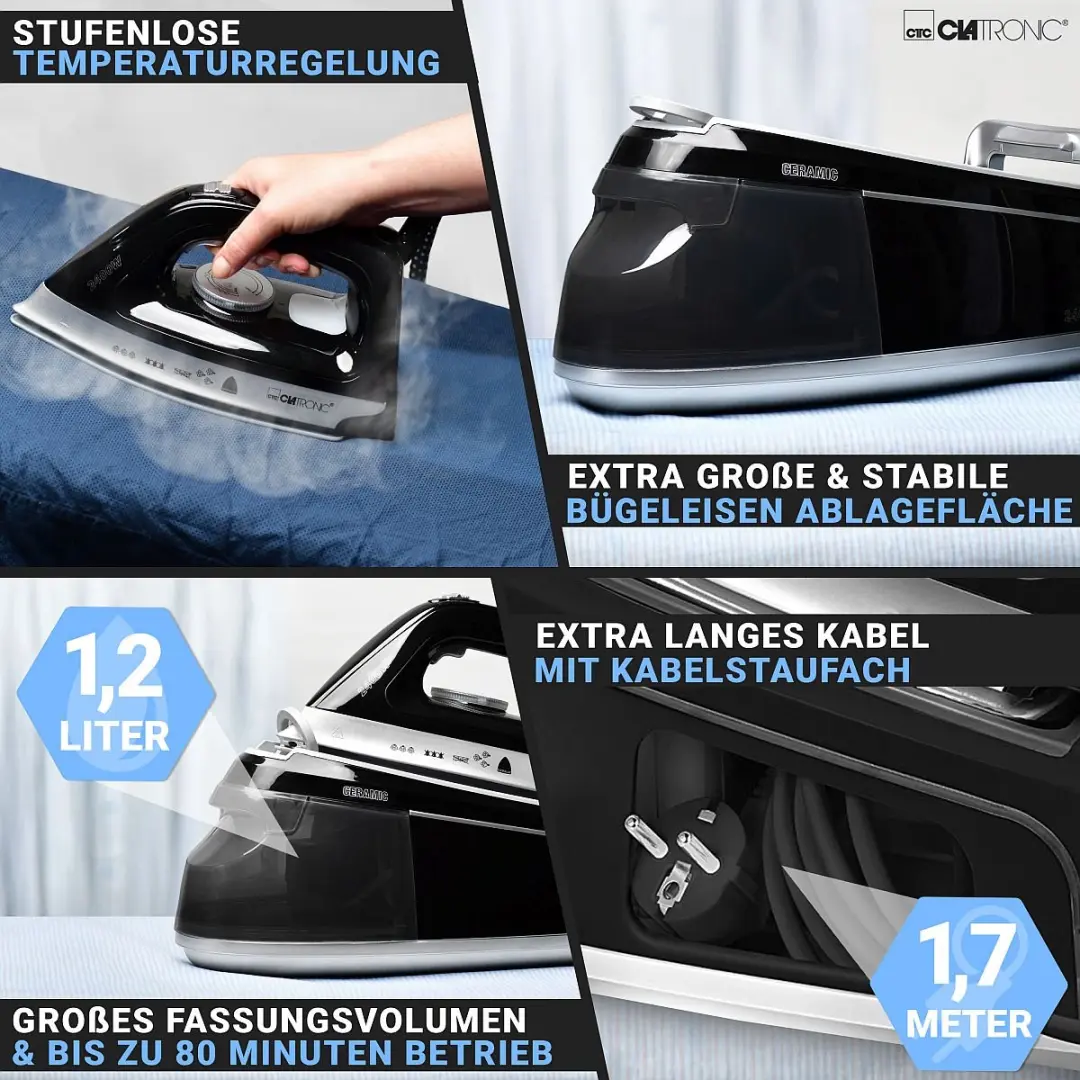 Clatronic DBS 3749 Stoomstrijkstation 2400W - Zwart - afbeelding 4 van 6
