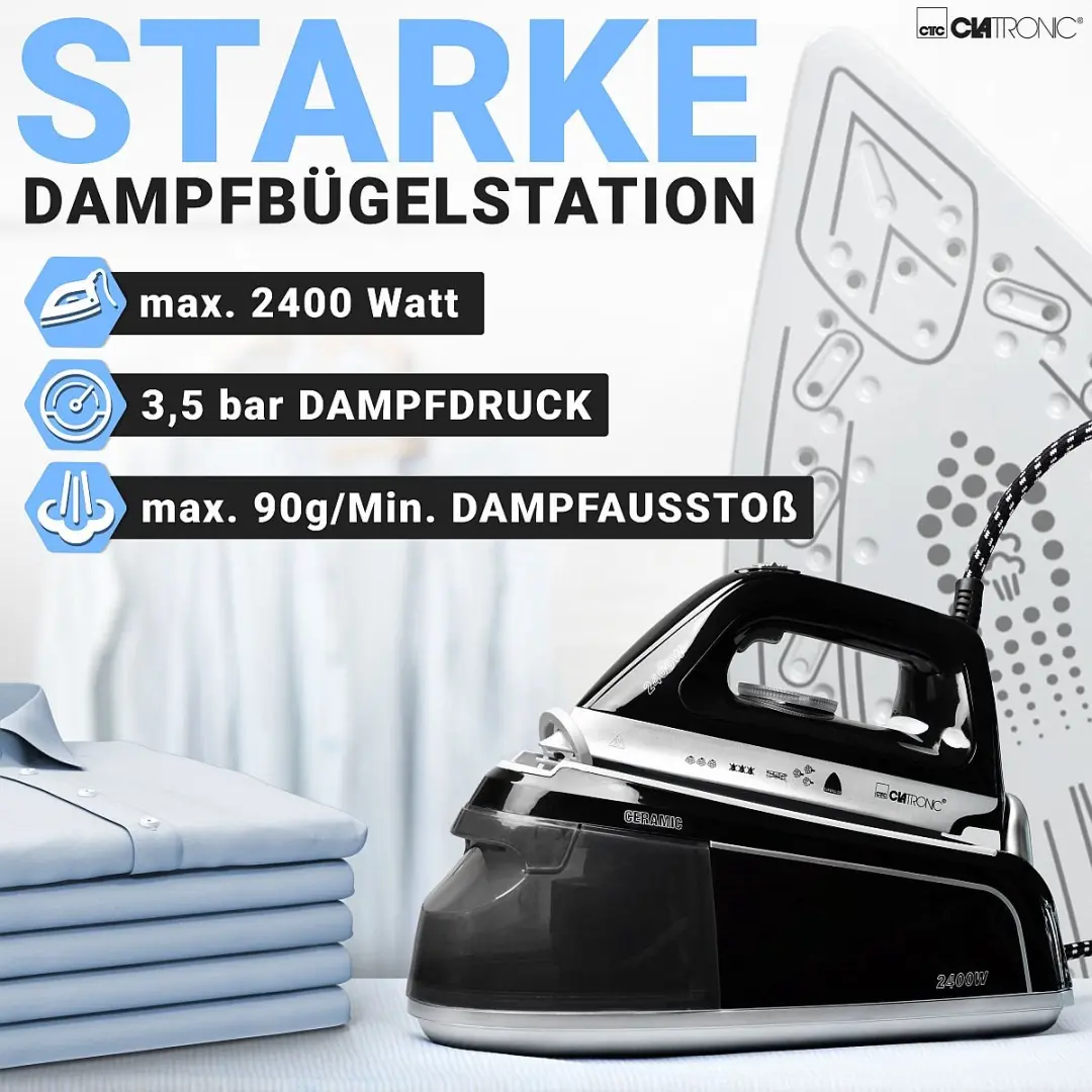 Clatronic DBS 3749 Stoomstrijkstation 2400W - Zwart - afbeelding 2 van 6