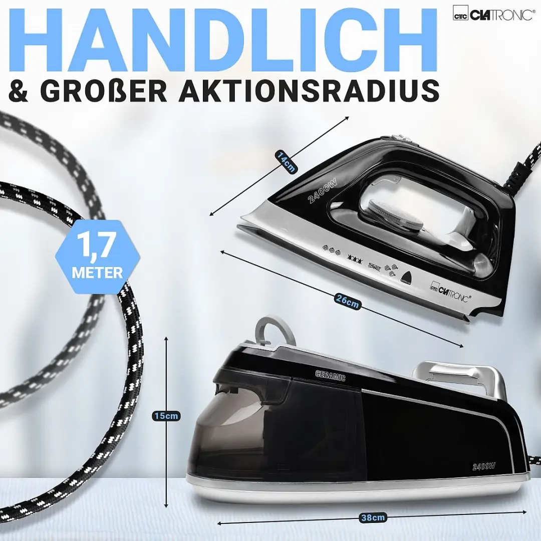 Clatronic DBS 3749 Stoomstrijkstation 2400W - Zwart - afbeelding 5 van 6