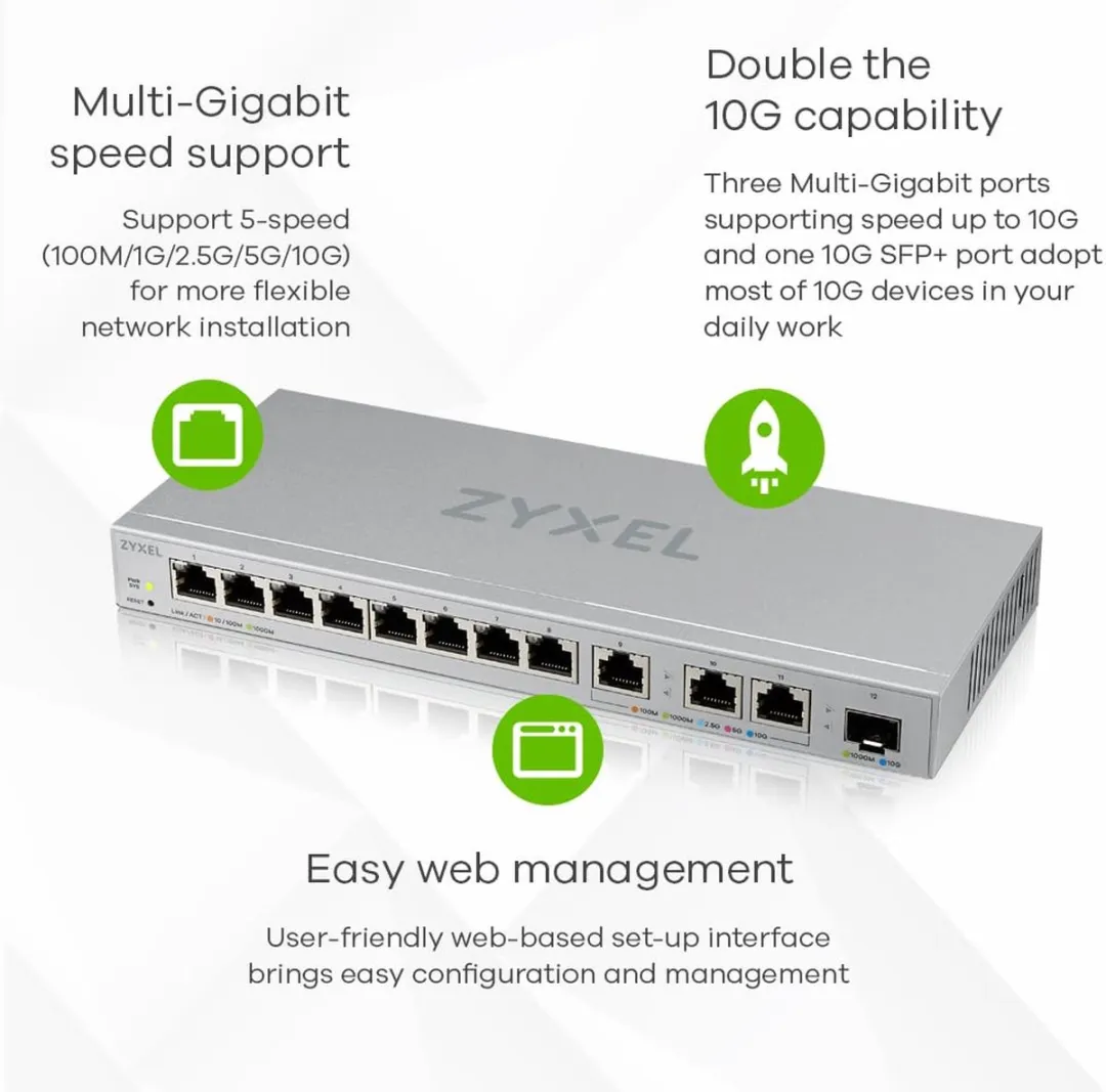 Zyxel XGS1250-12 Managed Switch 10G - 11x Ethernet + 1x SFP - Grijs - afbeelding 6 van 6