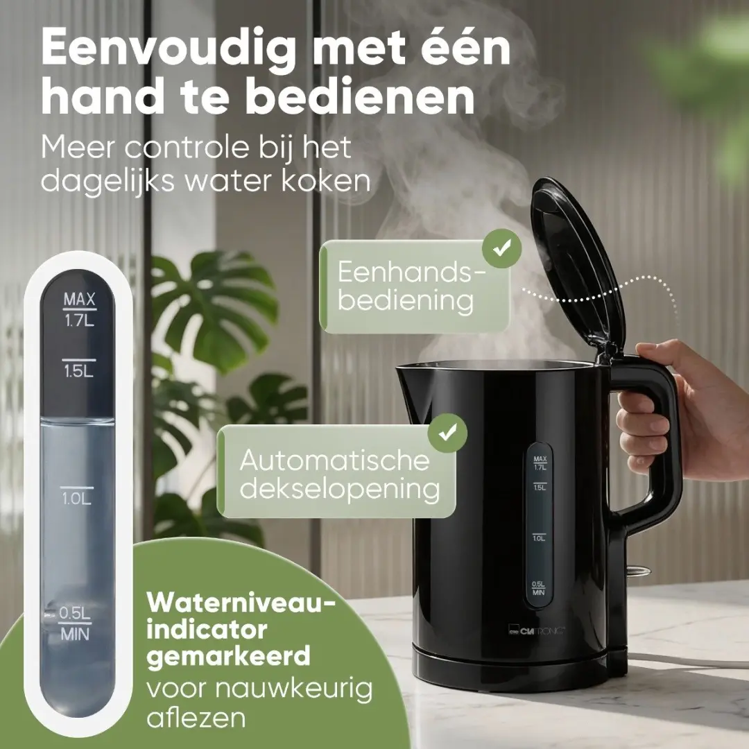 Clatronic WK 3835 Waterkoker - 1.7L - 2200W - Zwart - afbeelding 4 van 6