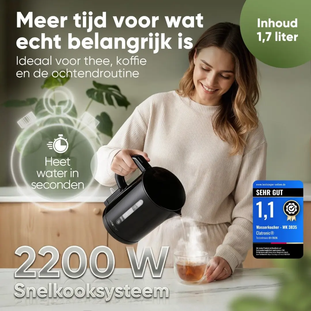 Clatronic WK 3835 Waterkoker - 1.7L - 2200W - Zwart - afbeelding 6 van 6