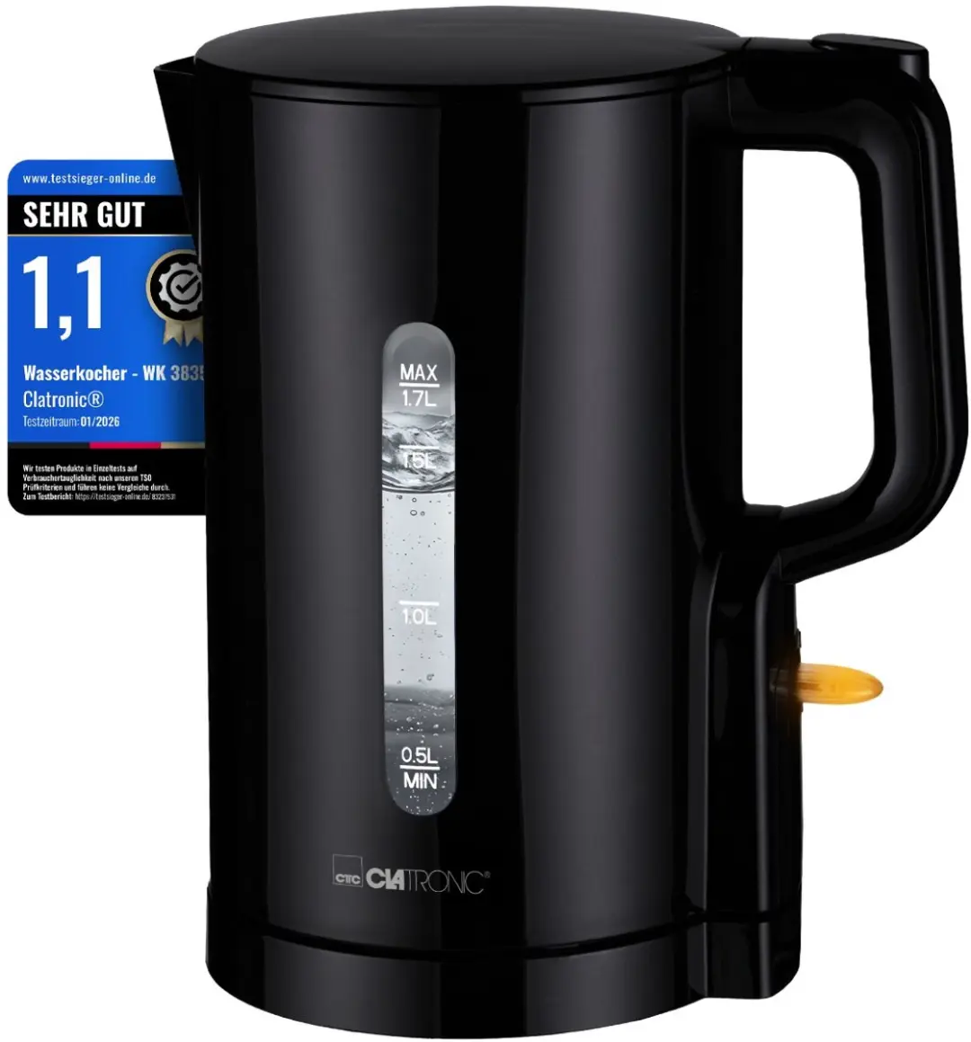 Clatronic WK 3835 Waterkoker - 1.7L - 2200W - Zwart - afbeelding 5 van 6