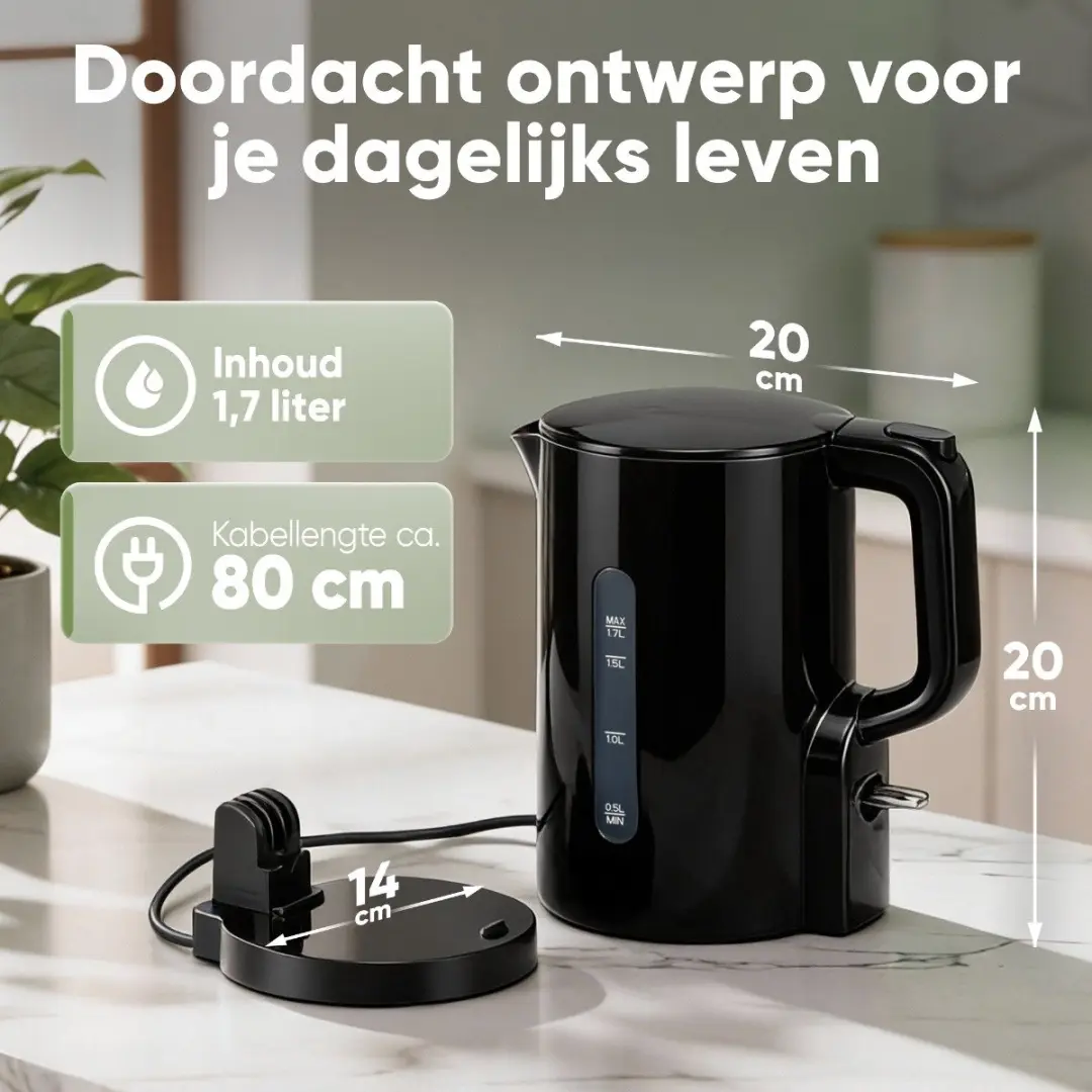 Clatronic WK 3835 Waterkoker - 1.7L - 2200W - Zwart - afbeelding 3 van 6