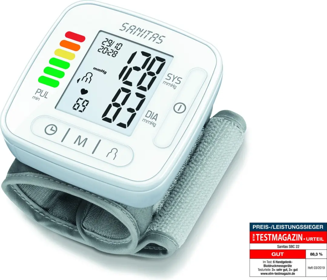 Sanitas SBC 22 Bloeddrukmeter Pols - Hartslagmeter - Wit/Grijs - afbeelding 2 van 6