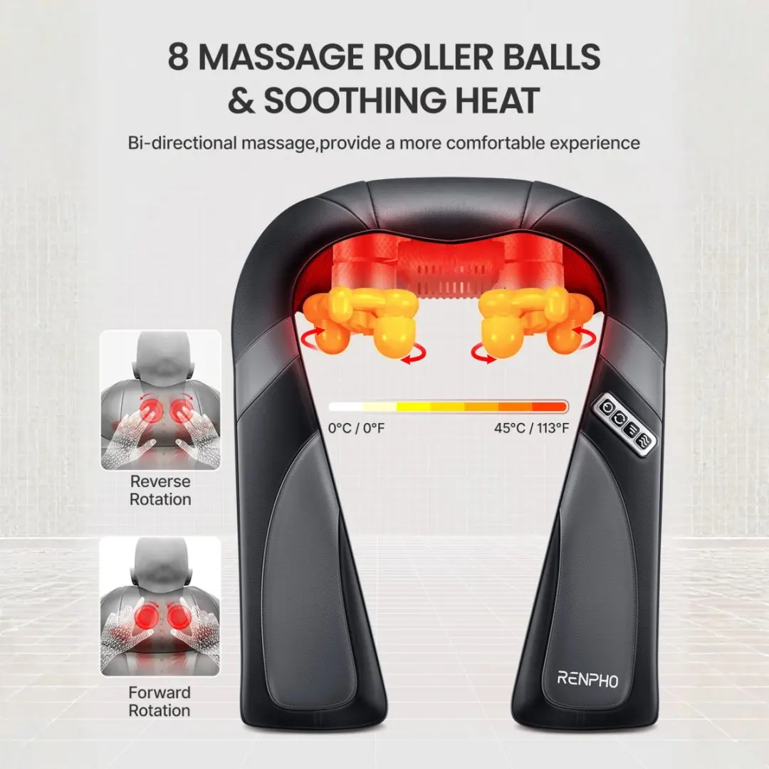 Renpho U-Neck Go Shiatsu Nek & Schouder Massager - Zwart - afbeelding 2 van 6