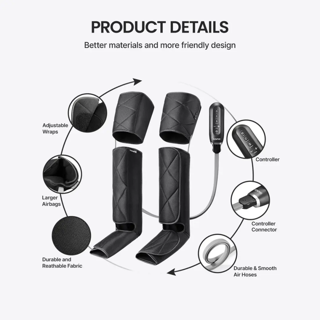 Renpho Aeria Ultimate Thermal 2 Beenmassager - Zwart - afbeelding 5 van 6