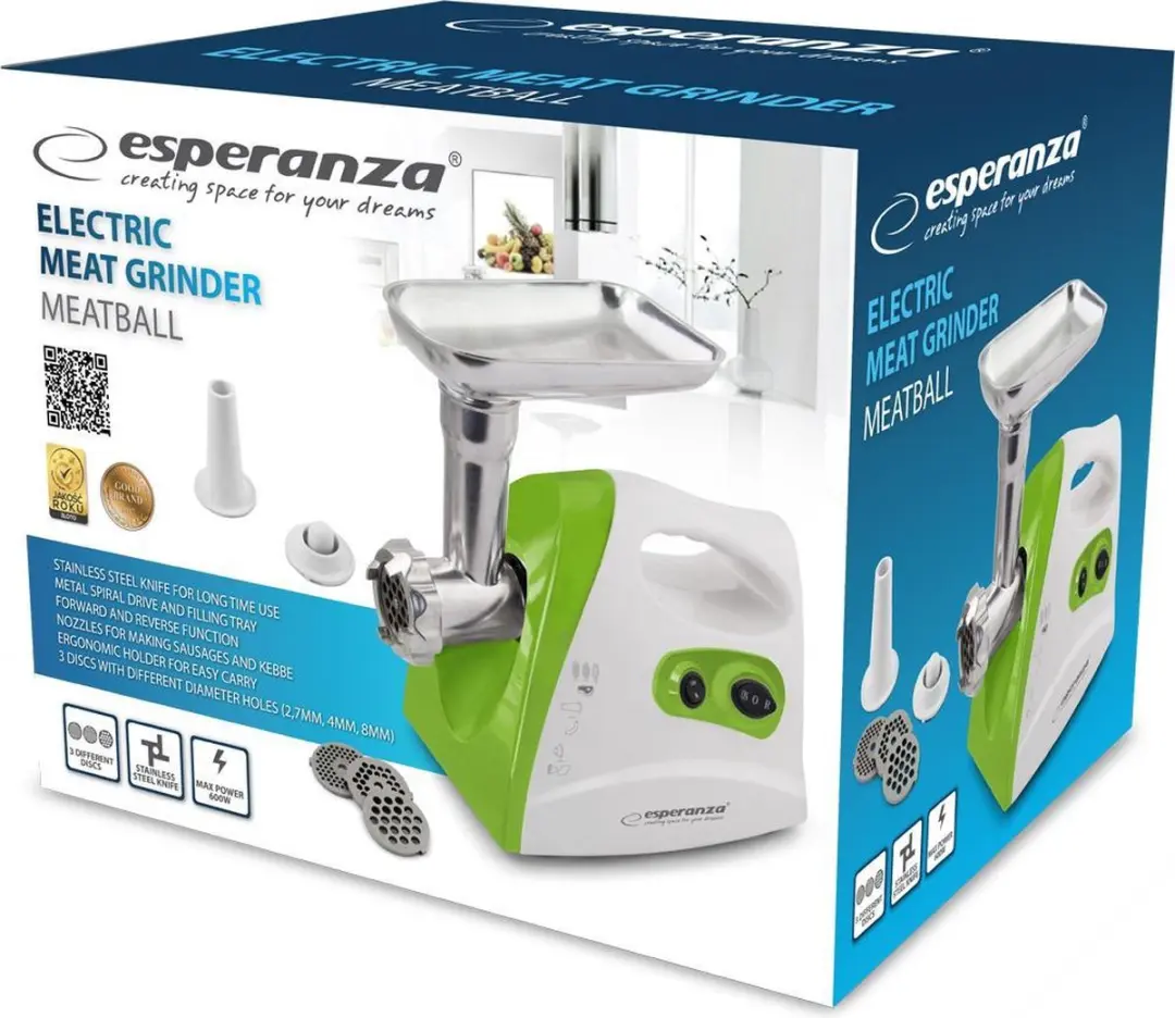 Esperanza EKM012G Vleesmolen - 600W - Wit/Groen - afbeelding 4 van 6