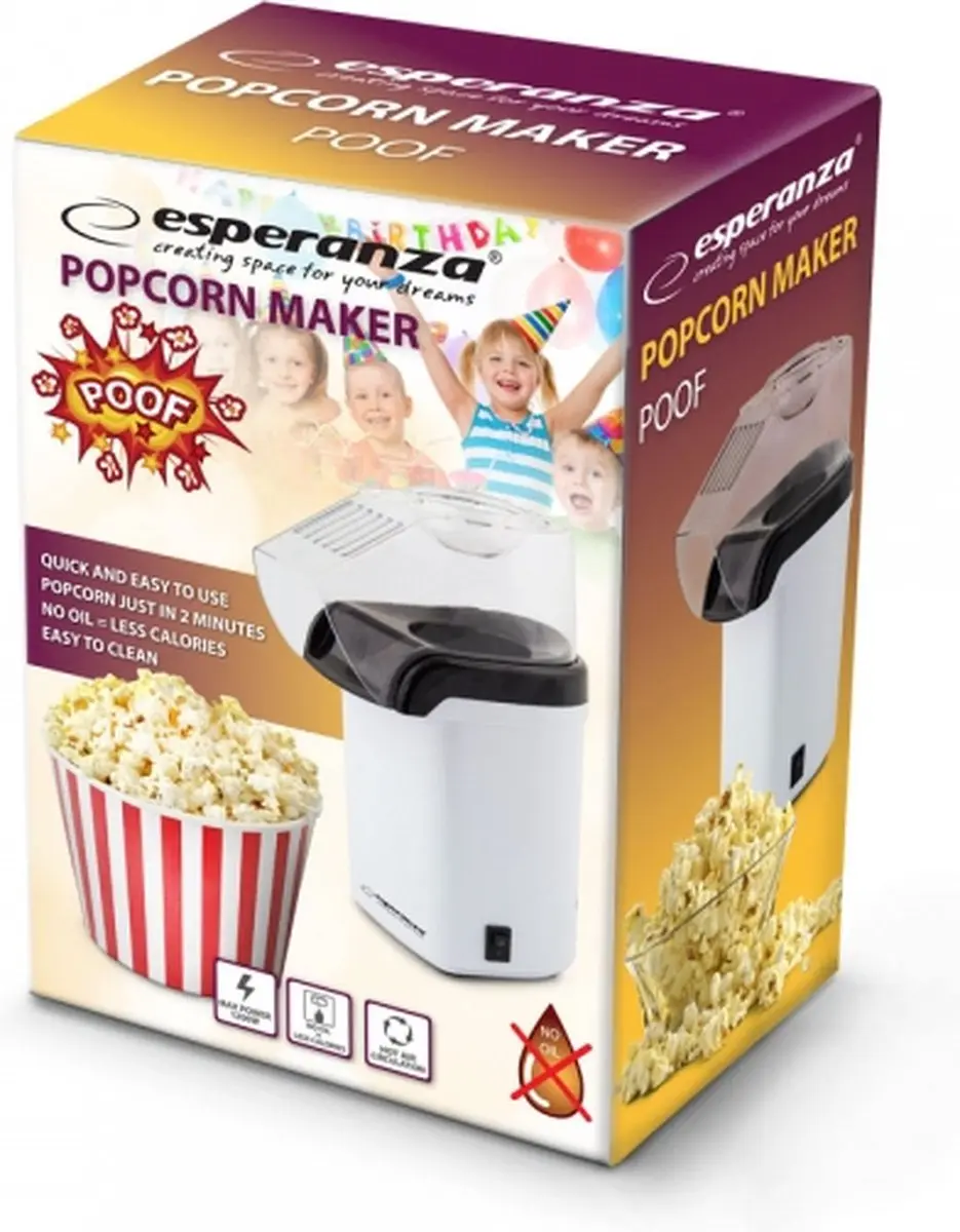 Esperanza EKP005W Popcornmaker - Hetelucht zonder olie - 1200W - afbeelding 2 van 3