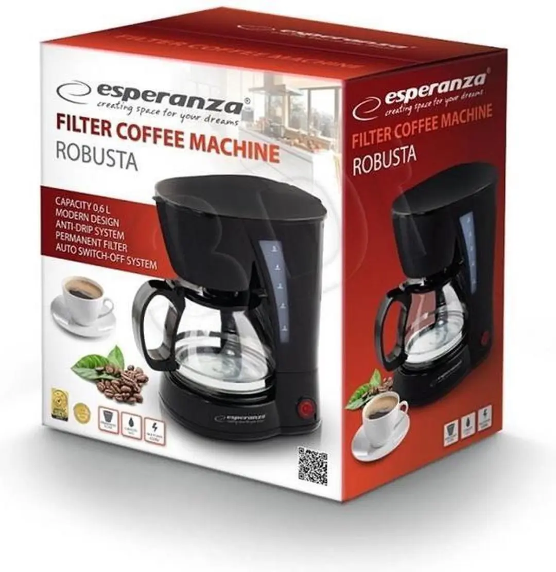 Esperanza EKC006 Filterkoffiezetapparaat - 0,6 Liter - Zwart - afbeelding 2 van 6