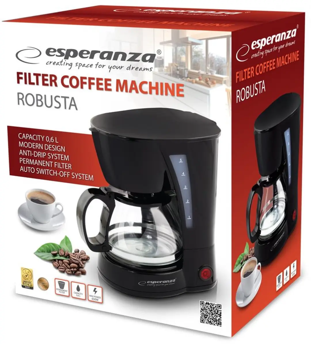 Esperanza EKC006 Filterkoffiezetapparaat - 0,6 Liter - Zwart - afbeelding 5 van 6