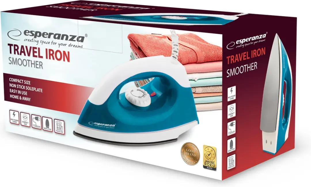 Esperanza Smoother Reisstrijkijzer EHI001 - 1200W - Blauw/Wit - afbeelding 5 van 6
