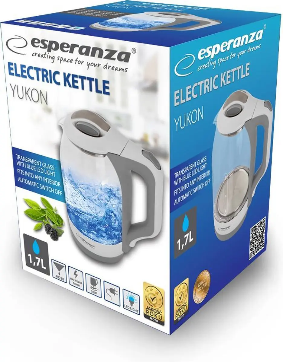 Esperanza Yukon EKK025W Waterkoker - 1500W - 1,7 Liter - Wit - afbeelding 3 van 3
